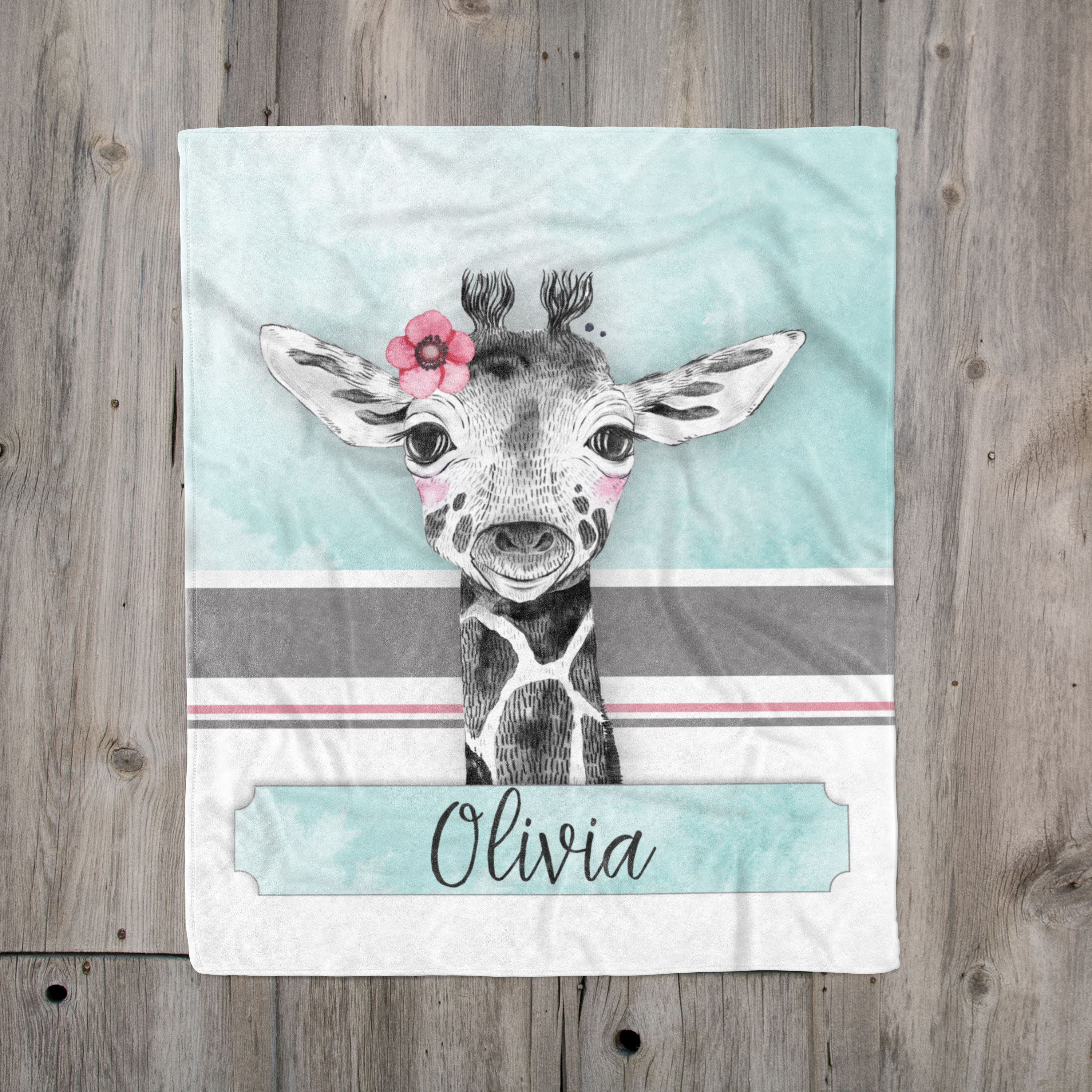 Baby Girl Giraffe Custom Name Blanket Personalized Giraffe Etsy