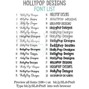 a list of font and numbers for a website