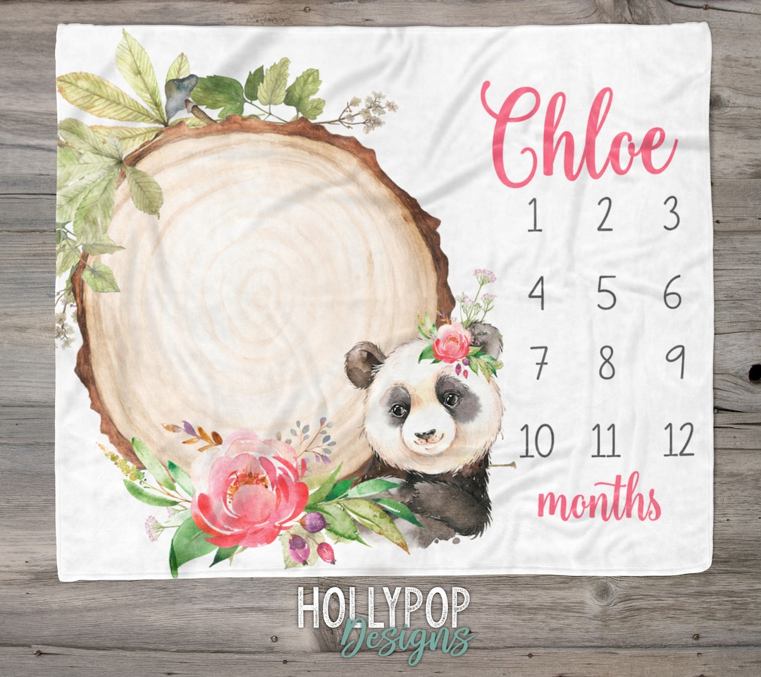Baby Girl Panda Bear Milestone Blanket, Pink Floral Panda Blanket ...