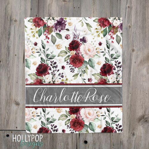 Personalized Baby Blanket Pink Floral Rose Blanket Girl Baby Etsy