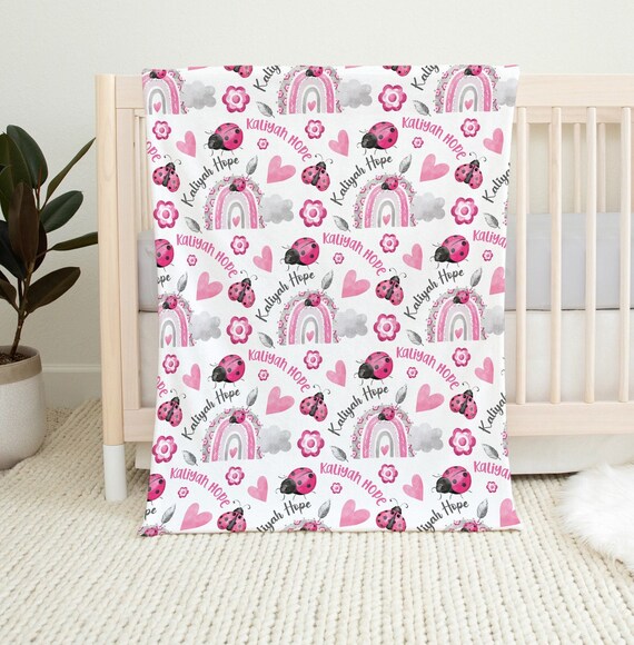 Pink Lady Bug Baby Name Blanket Rainbow Baby Blanket Personalized Girl Blanket Pink Rainbow Lady Bug Swaddle Newborn Baby Girl Blanket Etsy Canada
