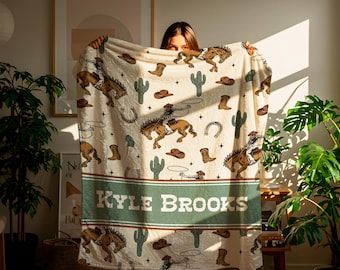 RETRO WESTERN COWBOY Blanket, Personalized Cowboy Baby Blanket Vintage Western Toddler Boy Name Blanket Cowboy Nursery Western Baby Boy Gift