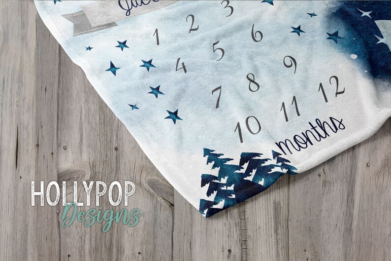 Deer Milestone Blanket Baby Boy Blue Nighttime Mountain Etsy
