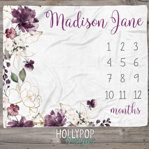 Girl Monthly Baby Milestone Blanket Elegant Pink and Gold Etsy