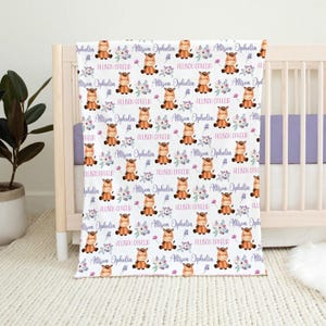 Baby Girl Personalized Horse Blanket, Floral Horse Blanket, Baby Shower Gift, Gift For Girl, Baby Girl Name Blanket, Pink Purple Flowers