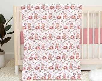 PINK BOW COWGIRL Boots Blanket, Baby Girl Name Blanket, Personalized Cowgirl Blanket Boots Bows, Kid Name Blanket Cowgirl, Girl Cowgirl Gift