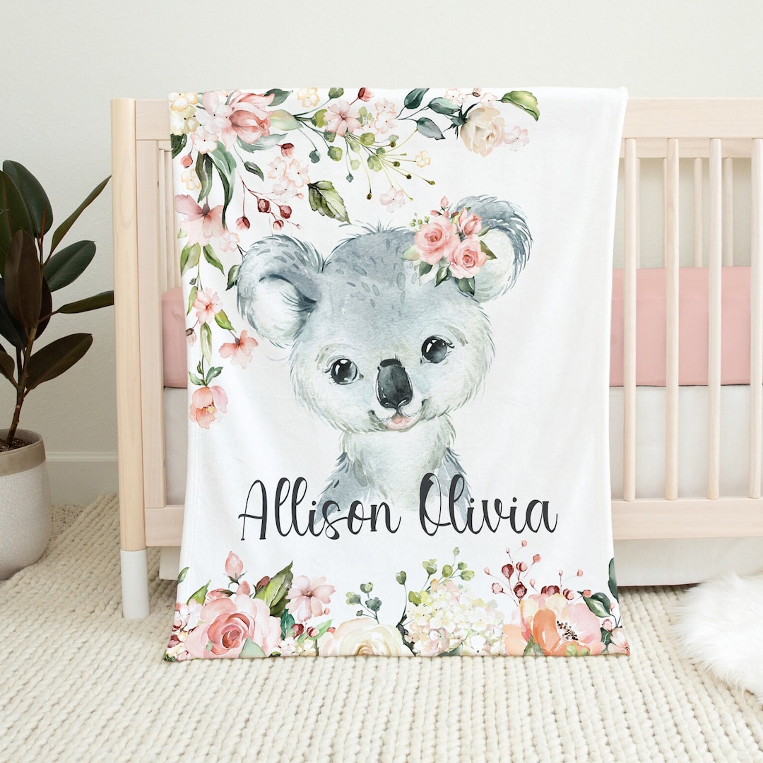 Baby Girl Koala Blanket Personalized Girl Name Blanket Etsy