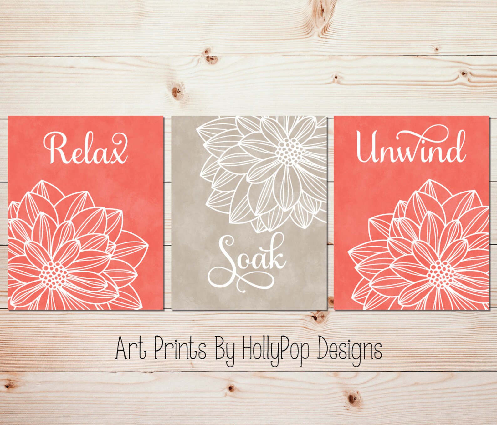 Coral bathroom art Modern floral bath art Relax Soak Unwind Etsy