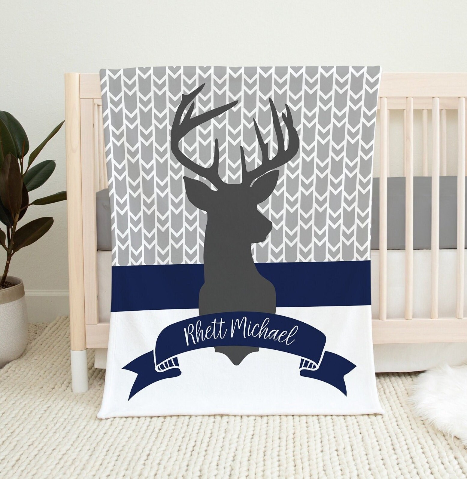 Navy blue deer crib bedding cheap