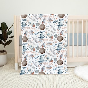 Space Baby Blanket, Space Astronaut Toddler Boy Name Blanket, Personalized Newborn Baby Boy Space Blanket, Spaceship Planets Swaddle blanket
