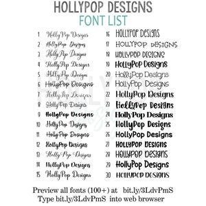 a list of font and numbers for a website