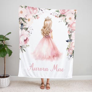 PERSONALIZED PINK PRINCESS Blanket, Toddler Girl Gift, Princess Baby Blanket, Custom Princess Name Blanket, Baby Shower Gift, Girl Birthday image 3