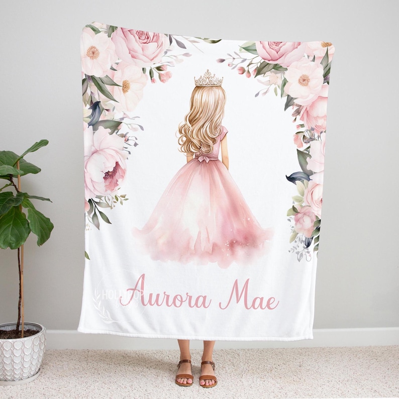 PERSONALIZED PINK PRINCESS Blanket, Toddler Girl Gift, Princess Baby Blanket, Custom Princess Name Blanket, Baby Shower Gift, Girl Birthday image 3