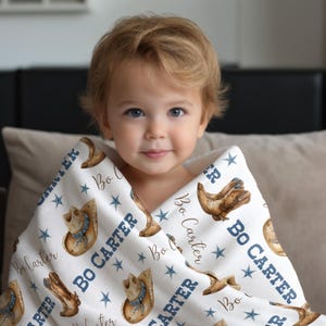PERSONALIZED COWBOY BABY Blanket, Cowboy Boots Hat Baby Name Blanket, Western Baby Boy Gift, Toddler Boy Cowboy Blanket, Baby Shower Gift