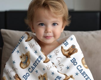 PERSONALIZED COWBOY BABY Blanket, Cowboy Boots Hat Baby Name Blanket, Western Baby Boy Gift, Toddler Boy Cowboy Blanket, Baby Shower Gift