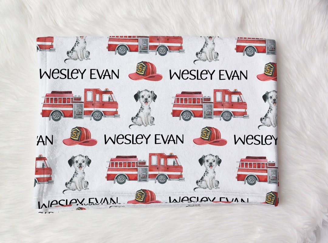 Personalized Baby Boy Fire Truck Blanket, Fireman Baby Blanket, Custom