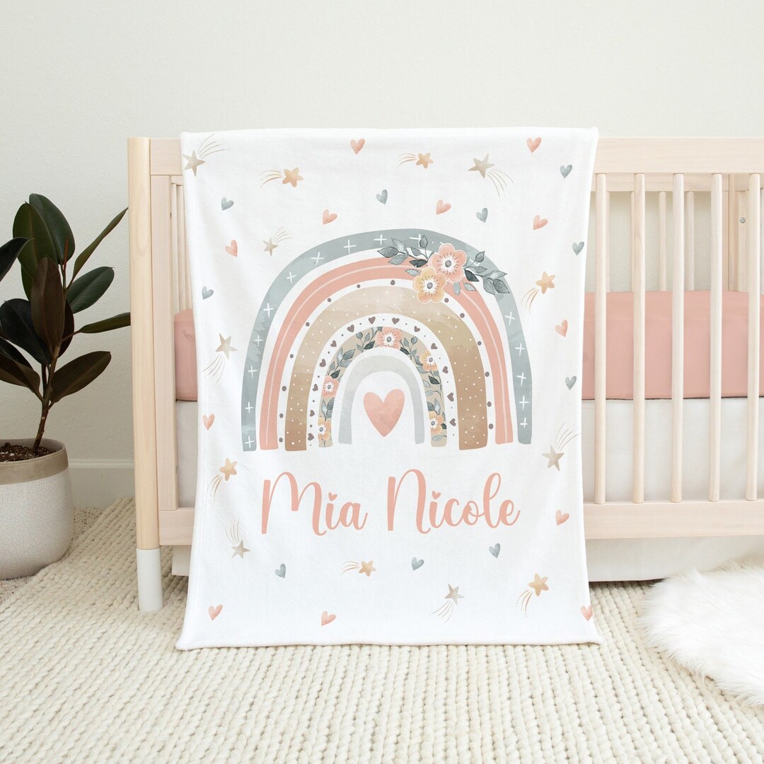 Rainbow Baby Name Blanket, Baby Rainbow Blanket, Floral Rainbow Baby Blanket, Girl Rainbow Name