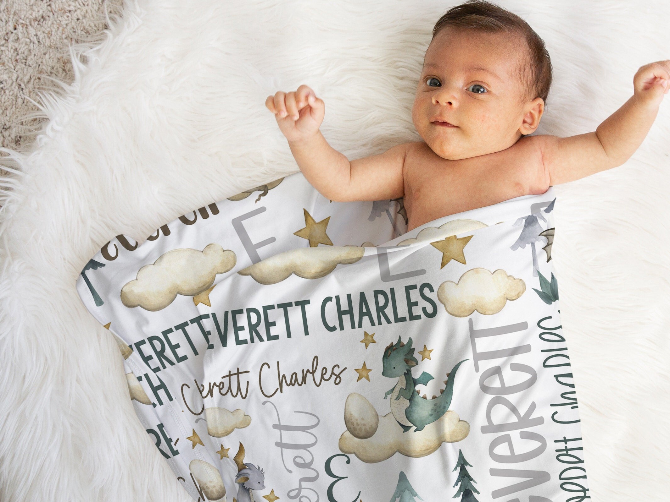 Personalized Baby Blanket With Name - Fairy Dragon Knight Custom Flannel Blanket 30x40 Inches