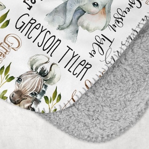 PERSONALIZED BABY BOY Blanket, Safari Name Blanket Baby Boy, Custom Boy Safari Animals Blanket, Baby Boy Gift, Custom Baby Animals Blanket zdjęcie 6
