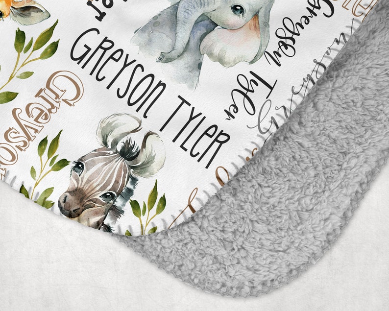 PERSONALIZED BABY BOY Blanket, Safari Name Blanket Baby Boy, Custom Boy Safari Animals Blanket, Baby Boy Gift, Custom Baby Animals Blanket zdjęcie 6