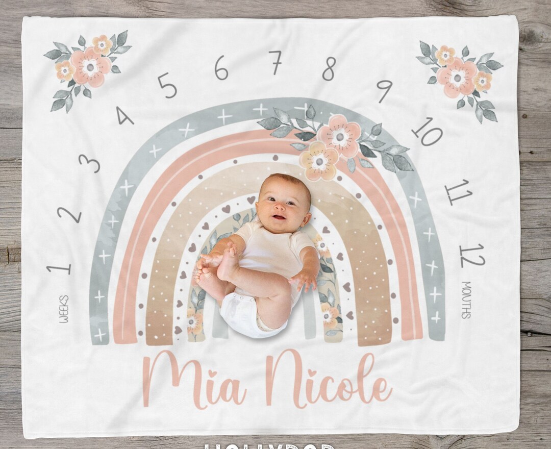 Baby Girl Rainbow Milestone Blanket, Rainbow Baby Milestone, Baby Month