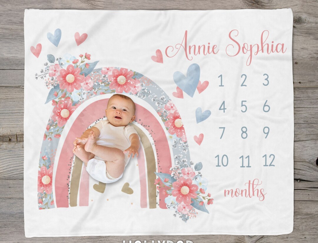 Floral Rainbow Milestone Blanket, Rainbow Baby Month Blanket, Track