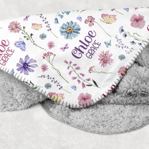BABY GIRL WILDFLOWER Blanket, Pink Purple Wildflower Baby Blanket, Personalized Baby Name Blanket, Baby Shower Gift Wildflower Gift for Girl image 5