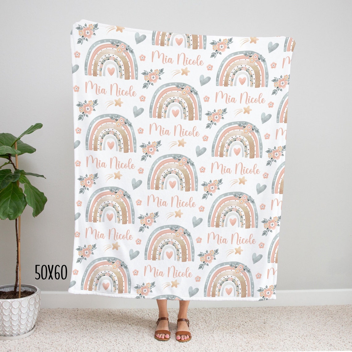 Rainbow Baby Blanket Personalized Rainbow Swaddle Blanket Etsy