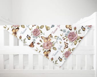 PERSONALIZED BABY GIRL Blanket, Floral Girl Name Blanket, Flowers Butterflies Baby Blanket, Gift for Girl Custom Baby Shower Gift, Baby Gift