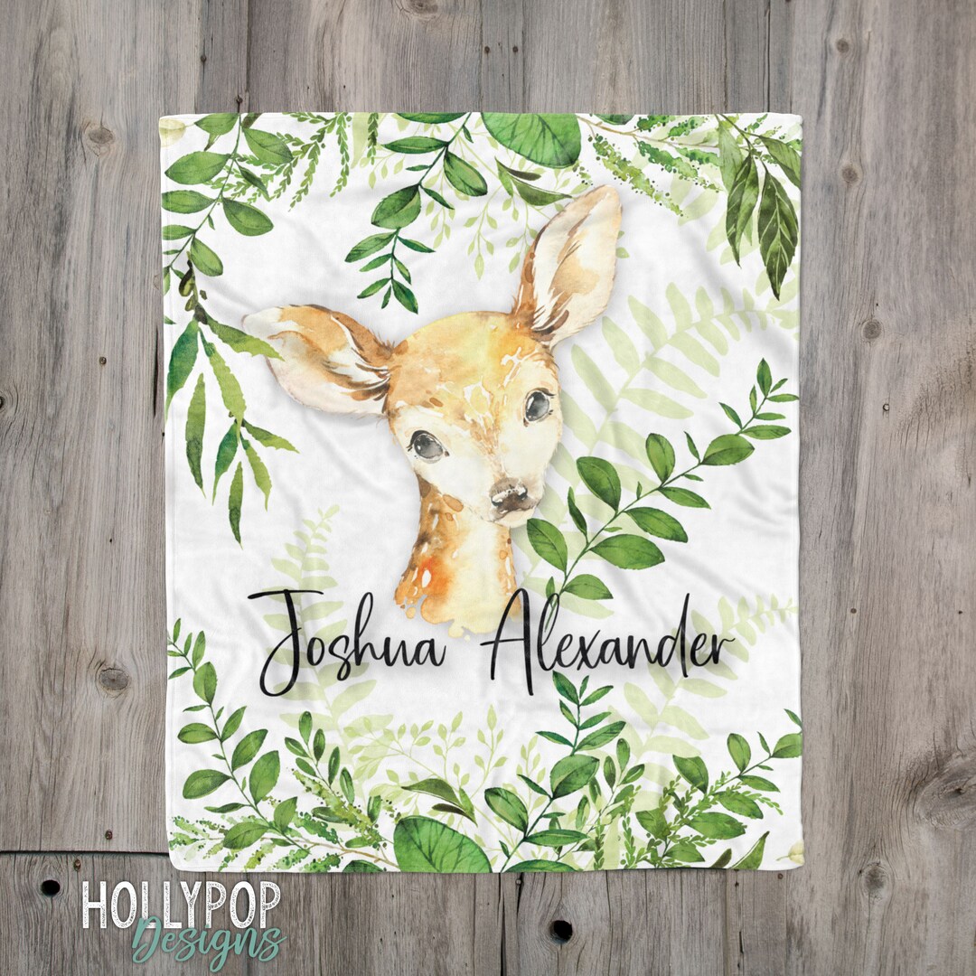 Personalized Baby Boy Deer Blanket, Baby Deer Name Blanket, Boy Name