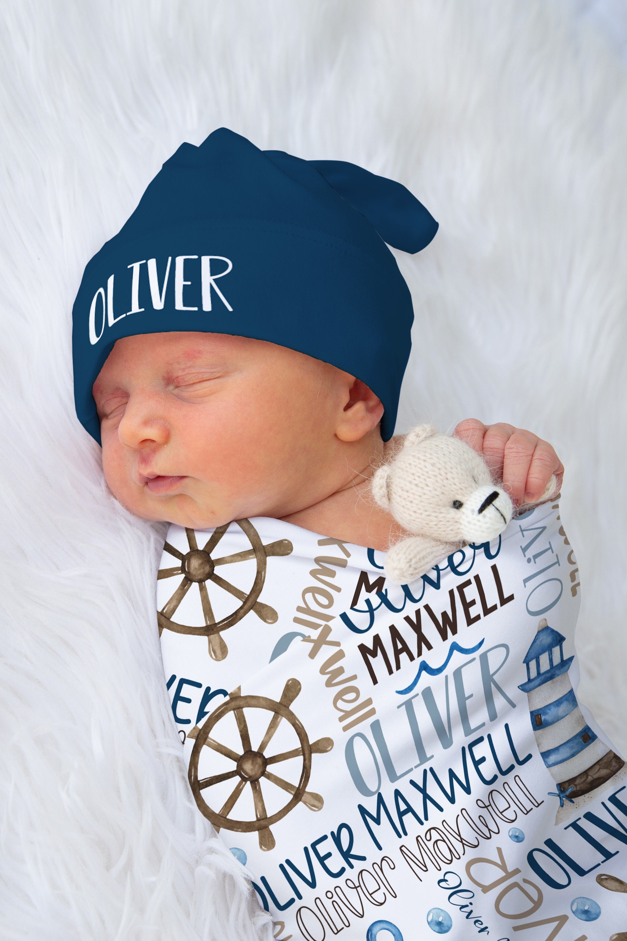 NAUTICAL BABY BOY Swaddle Blanket Newborn Boy Custom Swaddle Baby Name Swaddle Knotted Beanie Nautical Baby Gift Coming Home Baby Blanket Etsy Canada