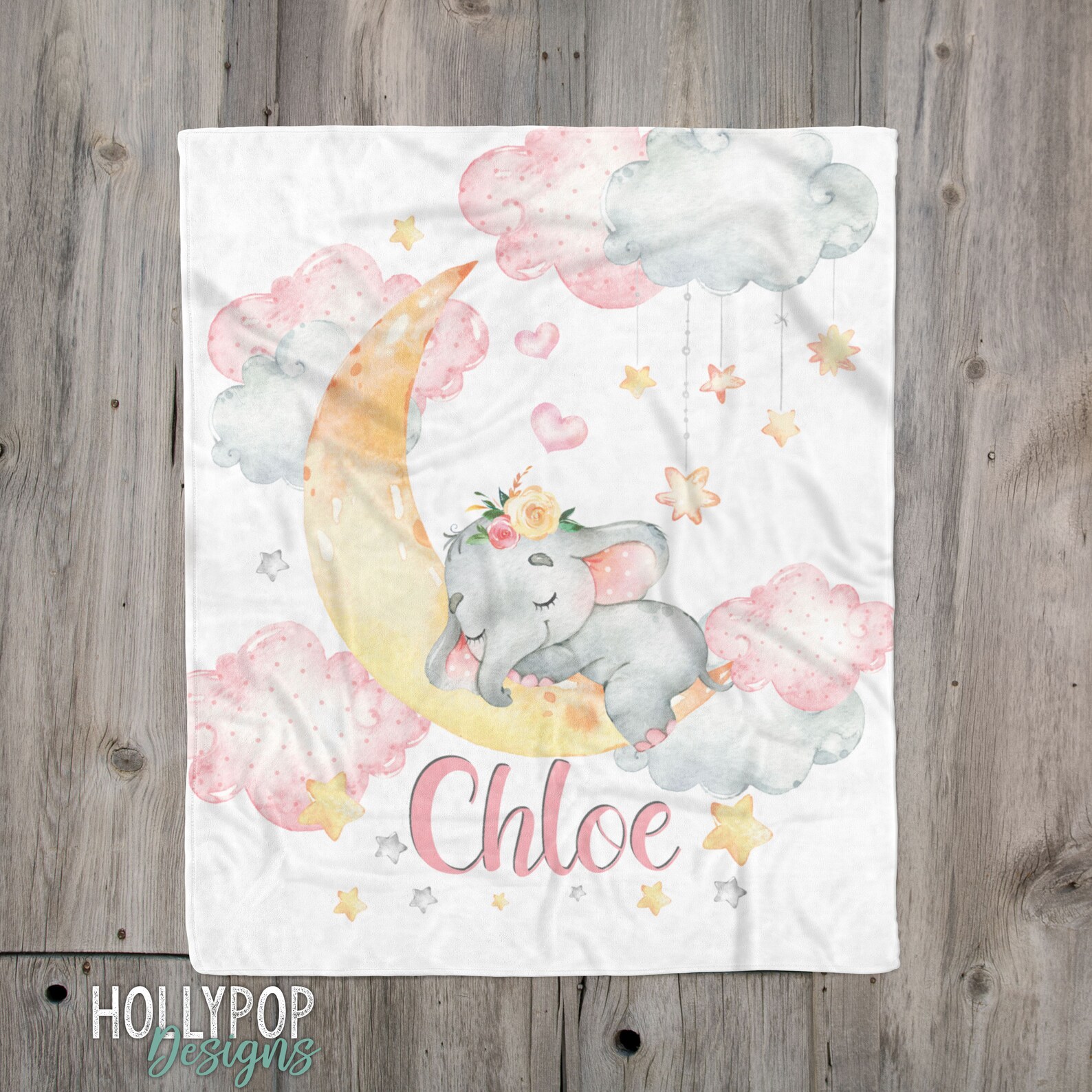 Pink Yellow Baby Girl Elephant Blanket Custom Name Blanket Etsy