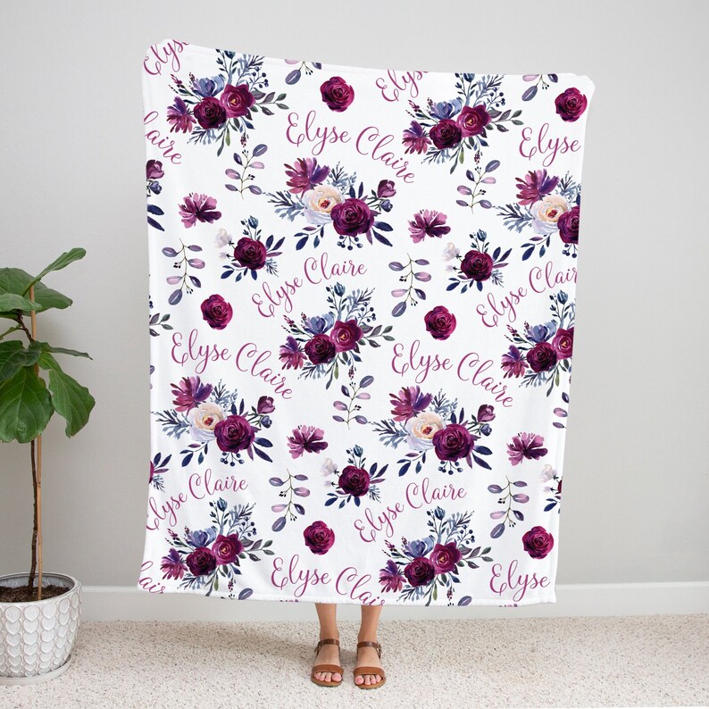 Custom Baby Name Blanket Floral Girl Name Blanket Etsy