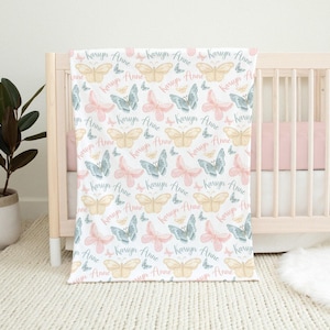 PERSONALIZED BUTTERFLY BABY Blanket, Baby Girl Butterfly Name Blanket, Girl Birthday Gift, Toddler Girl Minky Blanket, Butterfly baby Gift
