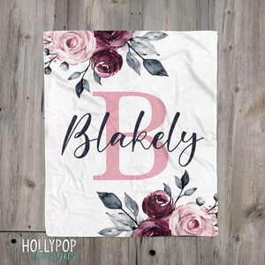 Lullaby Star Moon Monogram Minky Baby Girl Blanket Lovey,Personalized Baby Girl Blanket,Girl Baby Shower Gift,Pink Grey Monogram Minky Baby