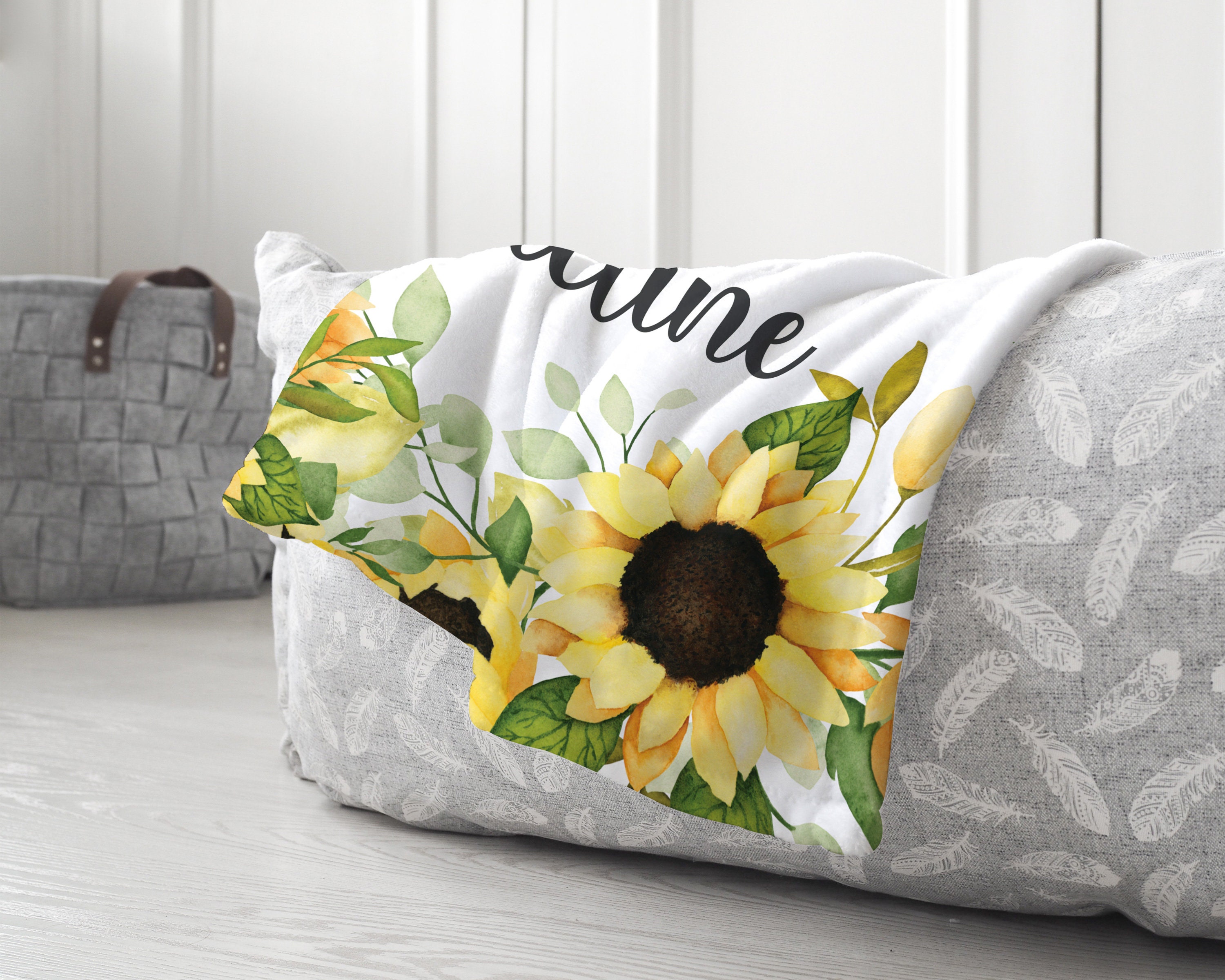 Sunflower Elephant Blanket Personalized Baby Girl Name Blanket Custom Baby Name Floral Elephant Custom Name Girl Gift Elephant Decor Etsy Canada
