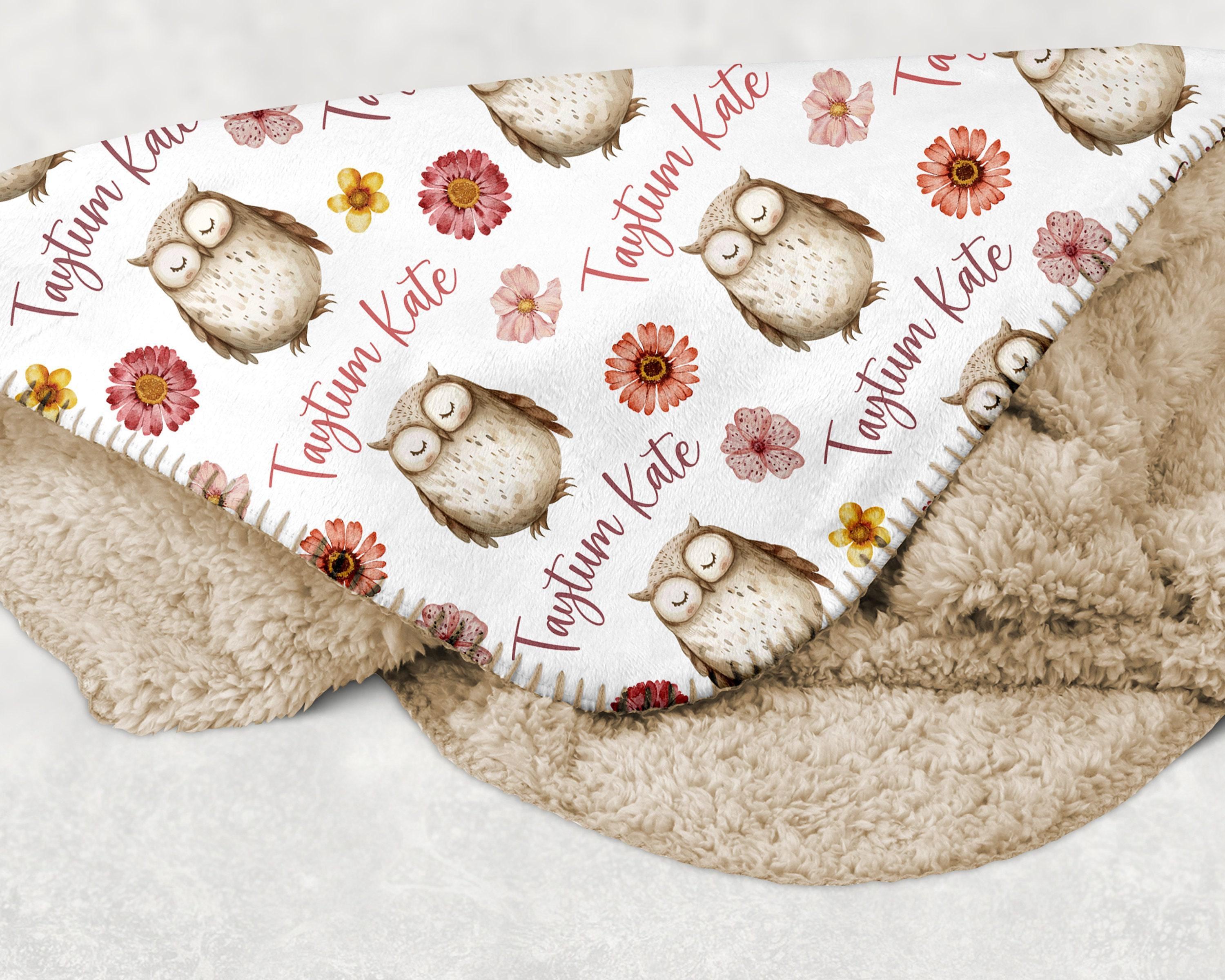 PERSONALIZED OWL GIRL Name Blanket Woodland Theme Boho Owl Baby Blanket, Flowers Owl Baby Girl Blank