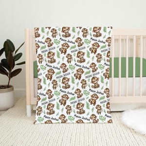PERSONALIZED MONKEY BABY Blanket, Monkey Baby Name Blanket, Newborn Boy Baby Gift, Custom Boy Name Blanket, Monkey Kids Name Throw Blanket