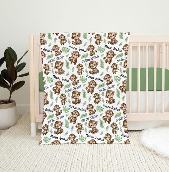 PERSONALIZED MONKEY BABY Blanket, Monkey Baby Name Blanket, Newborn Boy  Baby Gift, Custom Boy Name Blanket, Monkey Kids Name Throw Blanket