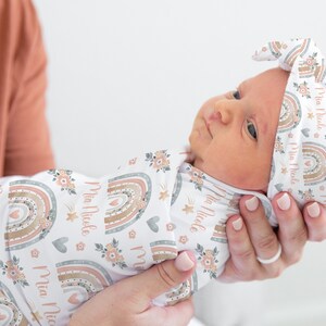 Stephan Baby Rainbow Swaddle Blanket - 45 Inch Square, Pastel Rainbows On White, 70% Viscose 30% Cotton