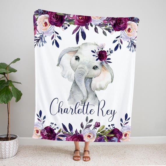 Cute Personalized Baby Blanket With Name - Pink Floral Elephant Design - Custom Fleece Blanket For Boys, Girls, Baby Shower Gift - View #3