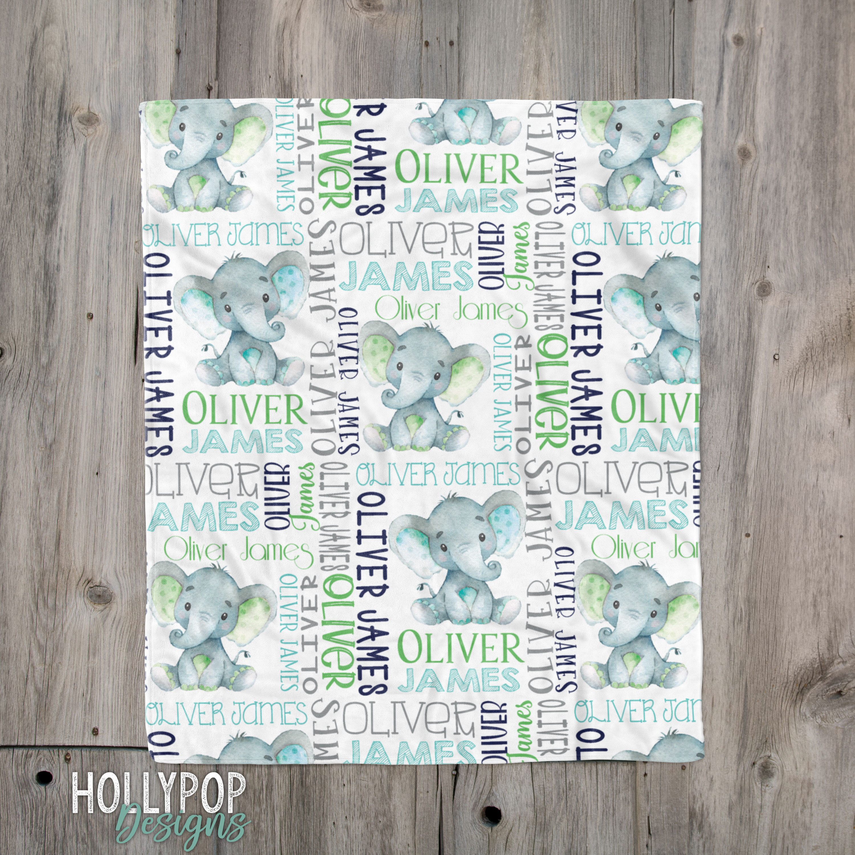 Custom Name Blanket Baby Boy Elephant, Personalized Boy Name Blanket,…