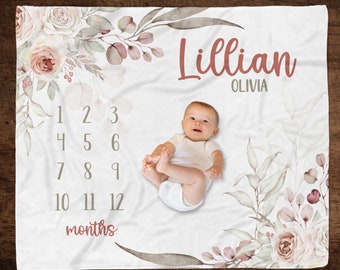 BOHO BABY Girl Milestone Blanket, Personalized Baby Growth Blanket, Baby Girl Month Blanket, Pale Pink Boho Milestone Blanket, Girl Gift