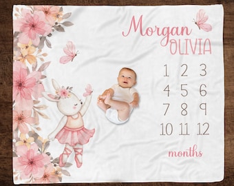Personalized Ballerina Bunny Baby Milestone Blanket