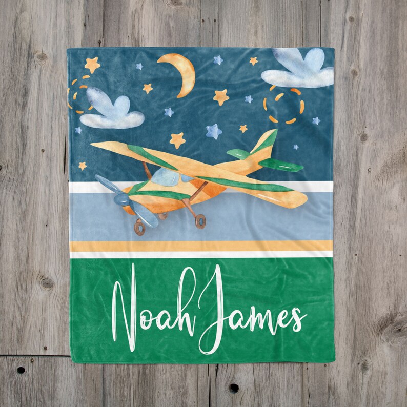 Airplane Baby Boy Blanket Personalized Baby Blanket Custom Etsy