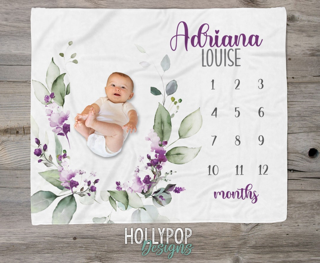 Baby Girl Purple Floral Girl Milestone Blanket, Baby Month Blanket