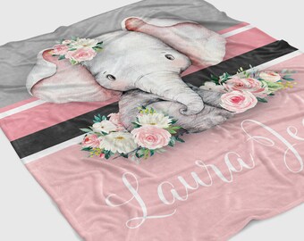 Floral Elephant Blanket Personalized Baby Girl Blanket Pink Gray Baby Elephant Blanket Soft Baby Blanket Girl Custom Baby Name Blanket Etsy Canada