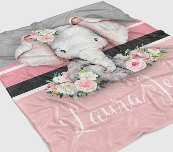 Floral Elephant Blanket Personalized Baby Girl Blanket Pink Gray Baby Elephant Blanket Soft Baby Blanket Girl Custom Baby Name Blanket Etsy Canada