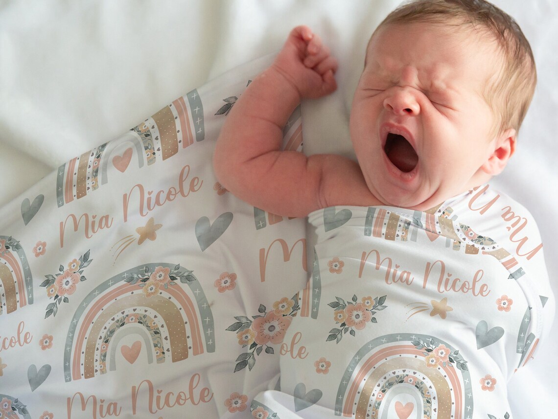 Rainbow Baby Blanket Personalized Rainbow Swaddle Blanket Etsy