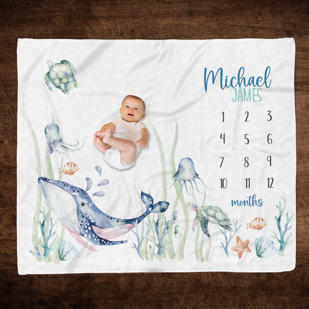Under the Sea Baby Milestone Blanket, Whale Baby Blanket, Ocean Nursery ...